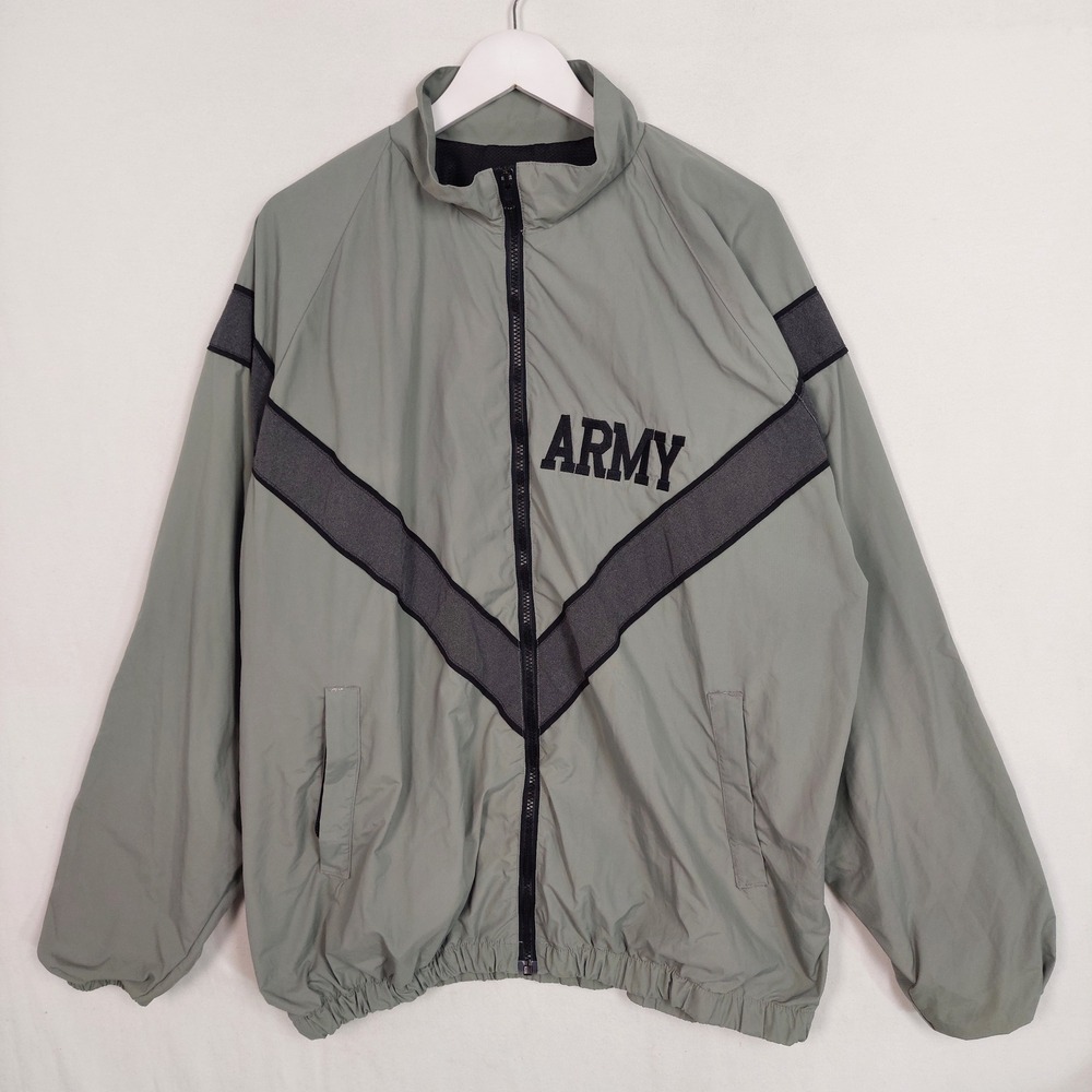 US Army IPFU PT Jacket Gray Reflective Training Windbreaker XL Long Military